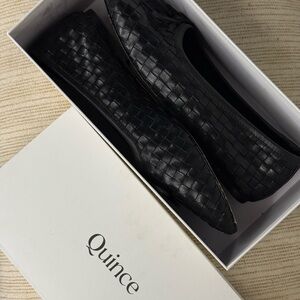 Quince Italian Leather Handwoven Ballet Flats in black